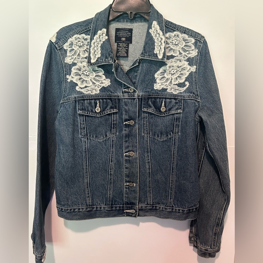 Faded Glory Blue Jean Jacket with White Lace - Medium